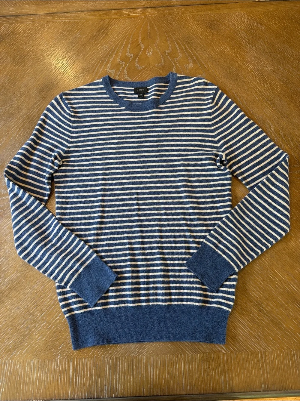 J. Crew Navy and White Striped Crewneck Sweater